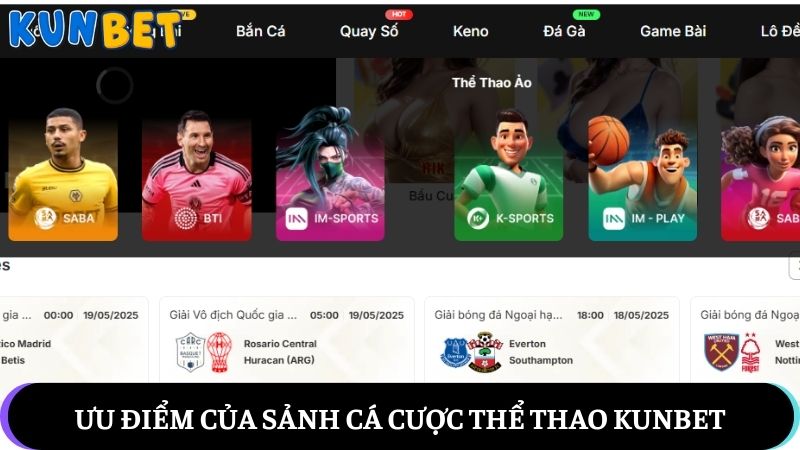 Ưu điểm của sảnh cá cược thể thao Kunbet